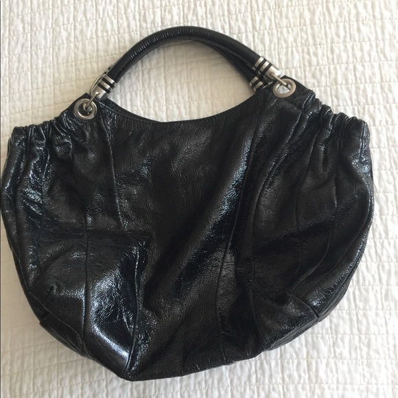 EUC Stuart Weitzman black hobo distressed patent leather satchel - Picture 11 of 14